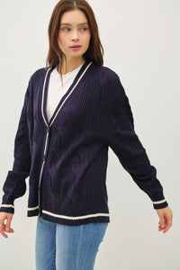 Cable-Knit V-Neck Cardigan