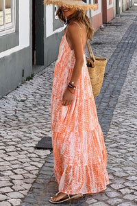 Orange Abstract Print Spaghetti Straps Backless Tiered Maxi Dress | Dresses/Maxi Dresses