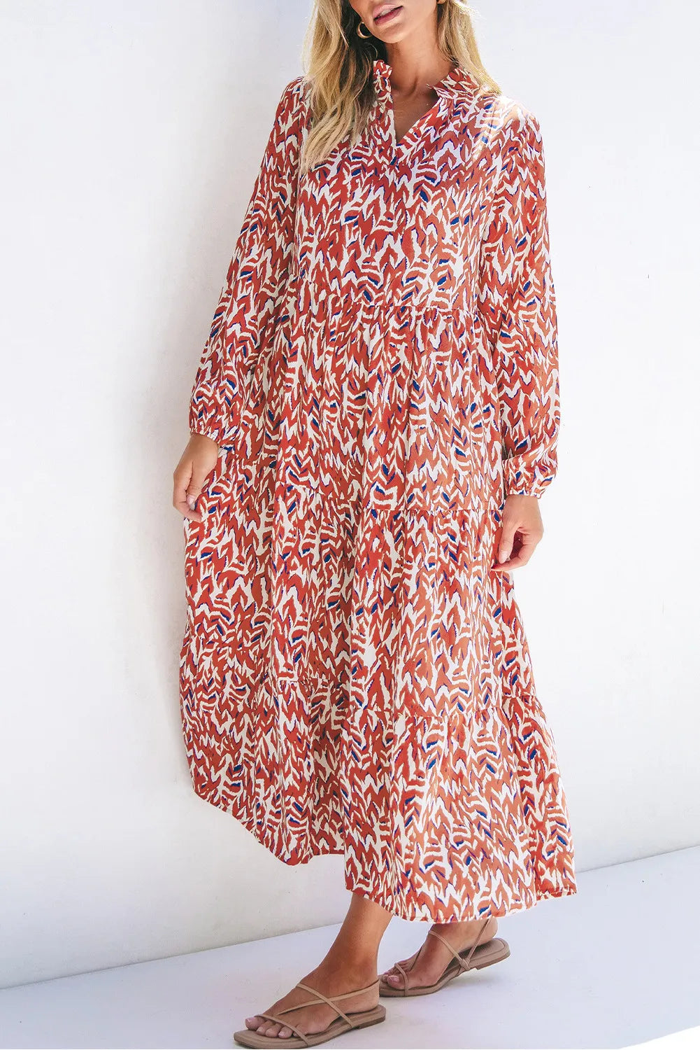 Print Long Sleeve Maxi Dress