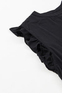 Ruffled Black Dress | Black Keyhole Back Plus Shift