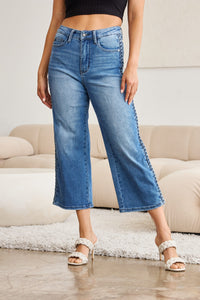 Judy Blue Full Size Braid Side Detail Wide Leg Jeans | Blue Jeans