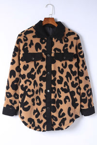 Black Contrast Trimmed Leopard Teddy Shacket | Outerwear/Jackets