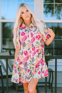 Shirt Dress | Multi-Color Floral Print Short Sleeve