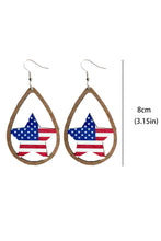 Load image into Gallery viewer, Wood Drop Earrings | Fiery Red American Flag Heart Shape
