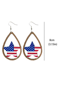 Wood Drop Earrings | Fiery Red American Flag Heart Shape