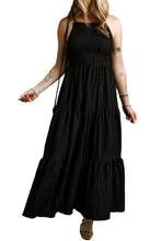 Load image into Gallery viewer, Maxi Dress | Black Spaghetti Straps Smocked Pleated Dress
