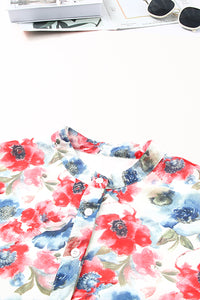 Sky Blue Vintage Floral Print Drawstring Flowy Dress | Dresses/Mini Dresses