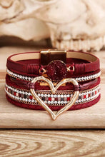 Load image into Gallery viewer, Heart Layered Bracelet | Fiery Red Rhinestone Bracelet
