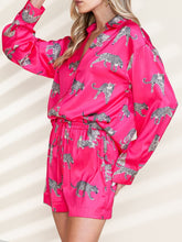 Load image into Gallery viewer, Pink LoungeWear Set | Animal Button Up Shirt Shorts Set
