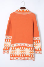 Load image into Gallery viewer, Open Knit Cardigan | Orange Printed Aztec Print Sweater
