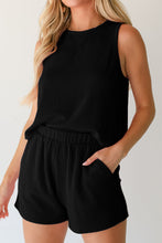 Load image into Gallery viewer, Black Corded Sleeveless Top and Pocketed Shorts Set | Two Piece Sets/Short Sets
