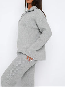 Quarter Zip Long Sleeve Top Pants Set