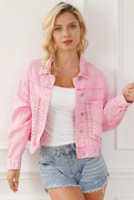 Load image into Gallery viewer, Womens Denim Jacket | Pink Rivet Studded Pocketed Denim Jacket | Outerwear/Denim jackets
