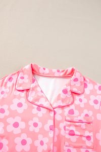 Pink Flower Print Short Sleeve Shirt Pajamas Set | Loungewear & Sleepwear/Sleepwear