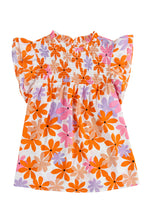 Load image into Gallery viewer, Orange Ruffled Sleeve Smocked Floral Top | Tops/Blouses &amp; Shirts
