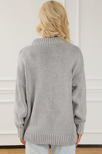 Light Grey Chunky Knit Turtle Neck Drop Shoulder Sweater | Tops/Sweaters & Cardigans