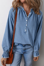 Load image into Gallery viewer, Half Button Long Sleeve Denim Top
