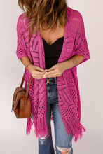 Load image into Gallery viewer, Openwork Open Front Cardigan with Fringes
