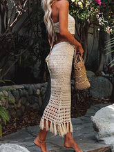 Load image into Gallery viewer, Tassel Beach Cover Up Set | Tied Top and Openwork Skirt Set
