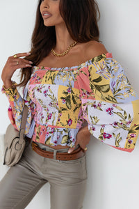 Womens Blouse | Multicolor Smocked Floral Frilled Trim Square Neck Blouse | Tops/Blouses & Shirts