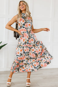 Black Boho Floral Print Knotted Halter Ruffled Maxi Dress | Dresses/Maxi Dresses