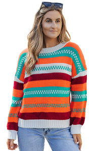 Multicolor Color Block Striped Loose Sleeve Sweater | Tops/Sweaters & Cardigans