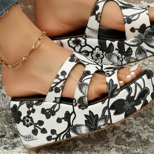 Cutout Floral Peep Toe Platform Sandals