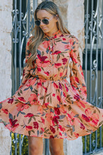 Load image into Gallery viewer, Fiery Red Frilled Collar Long Sleeve Floral Dress with Ruffle | Dresses/Floral Dresses
