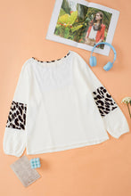 Load image into Gallery viewer, White Leopard Patch Puff Sleeve Textured Blouse | Tops/Blouses &amp; Shirts

