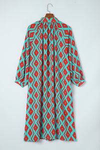 Shirt Dress | Sky Blue Western Geometric Print Split Buttoned