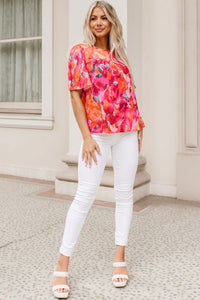 Fiery Red Floral Print Wide Sleeve Blouse | Tops/Blouses & Shirts