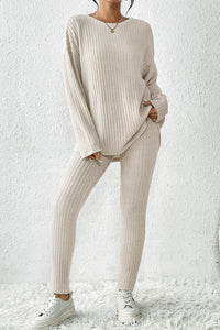 Skinny Pants Set | Apricot Knit Loose Long Sleeve Top Pants