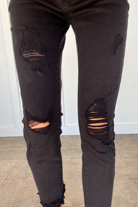 Black Distressed Raw Edge Cropped Skinny Jeans | Bottoms/Jeans