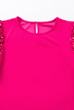 Load image into Gallery viewer, Rose Red Contrast Sequin Puff Sleeve T Shirt
