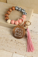 Load image into Gallery viewer, Pink MAMA Wood Pendant Leopard Fringe Keychain | Accessories/Other Accessories
