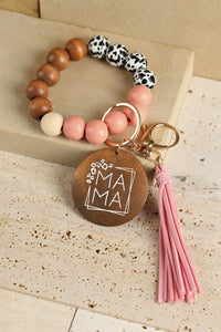 Pink MAMA Wood Pendant Leopard Fringe Keychain | Accessories/Other Accessories