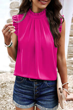 Load image into Gallery viewer, Pink Sleeveless Top | Pleated Mock Neck Frilled Sleeveless Top
