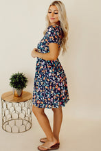 Load image into Gallery viewer, Blue Short Sleeve A-line Floral Dress | Dresses/Floral Dresses
