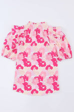 Load image into Gallery viewer, Pink Split Neck Ruffled Puff Sleeves Floral Top | Tops/Tops &amp; Tees
