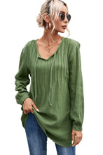 Load image into Gallery viewer, V Neck Blouse | Green Casual Pleated Textured Top
