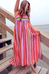 Multicolour Striped Thin Straps Smocked Back Boho Maxi Dress | Dresses/Maxi Dresses