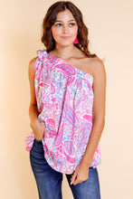 Load image into Gallery viewer, One Shoulder Tank Top | Multi-Color Knotted One Shoulder Paisley Print
