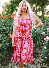 Load image into Gallery viewer, Pink Tie Shoulder Straps Tiered Floral Dress | Dresses/Floral Dresses
