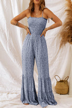 Load image into Gallery viewer, Dusk Blue Thin Straps Smocked Bodice Wide Leg Floral Jumpsuit | Bottoms/Jumpsuits &amp; Rompers
