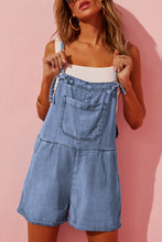 Load image into Gallery viewer, Light Blue Grommet Tie Straps Casual Denim Romper | Bottoms/Jumpsuits &amp; Rompers
