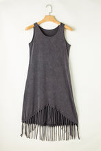 Load image into Gallery viewer, Gray Round Neck Sleeveless Fringe Hem Long Dress
