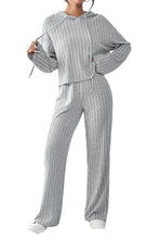 Load image into Gallery viewer, Wide Leg Pants Set | Gray Ribbed Knit Slouchy Hoodie
