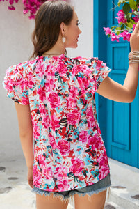 Rose Ruffle Flutter Sleeve Floral Print Blouse | Tops/Blouses & Shirts