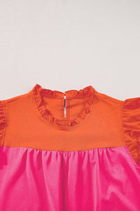 Flutter Sleeve Blouse | Orange Two Tone Ruffled Top