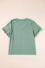 Load image into Gallery viewer, Petal Sleeve Blouse | Laurel Green Jacquard V Neck Blouse
